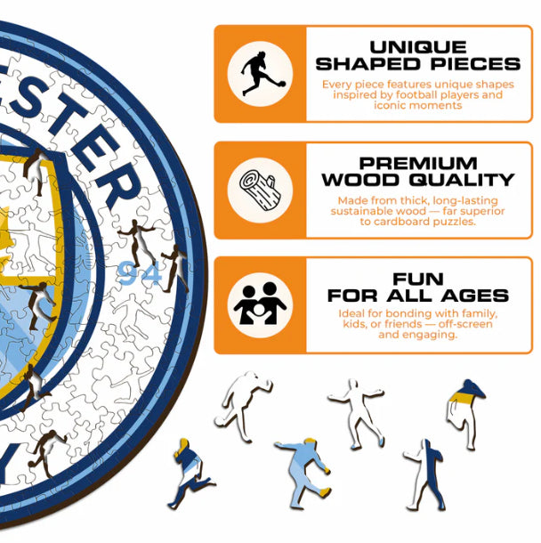 Iconic Puzzles Puzzle Man City FC Logo – 270 Teile – 37,5 × 37,5 cm – ab 10 J. – Holz, mehrfarbig – FSC