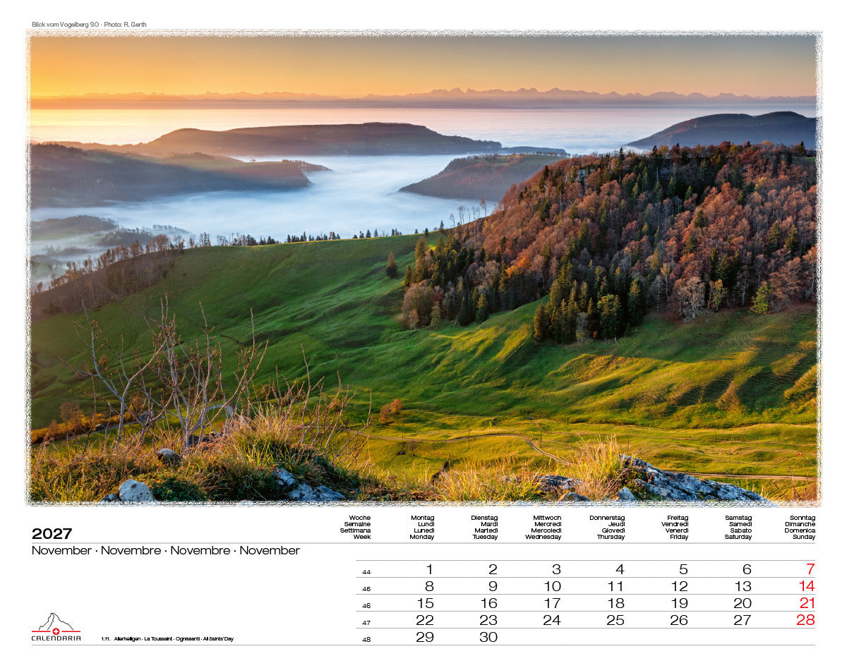 Calendaria Swiss Nature – Bildkalender 2027 – 31 × 40 cm