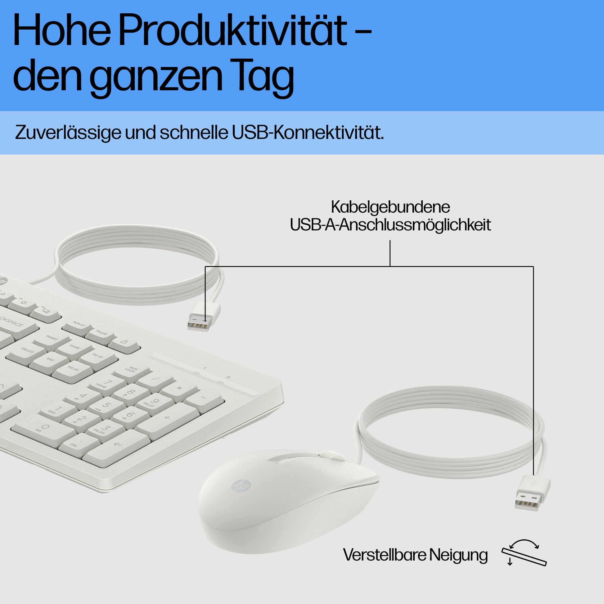 HP 225 G2 – Tastatur, kabelgebunden (USB-A), CH-Layout (DE-CH), Weiss