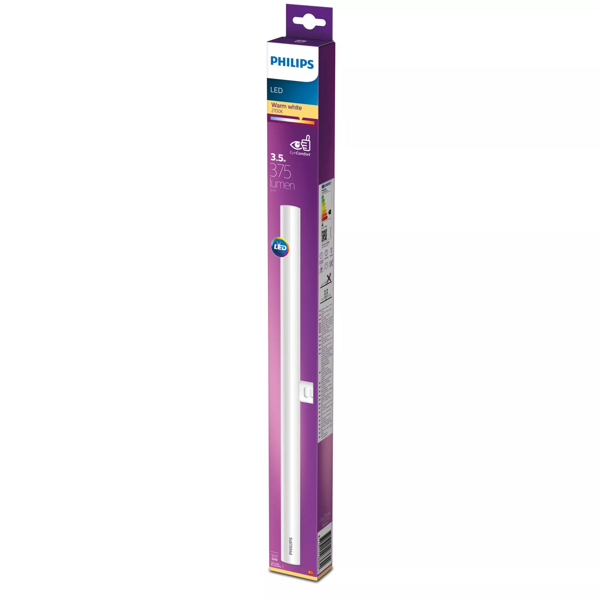 Philips by Signify Philips LED-Röhre S14d 50 cm – Warmweiss 2700 K, 375 lm, 3,5 W – 1 Stk., Weiss, Kunststoff