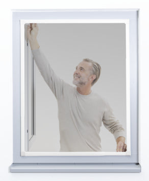 Windhager IS Teleskopfenster STRETCH Fenster-Fliegengitter – 120 × 140 cm – Weiss – Aluminium-Rahmen