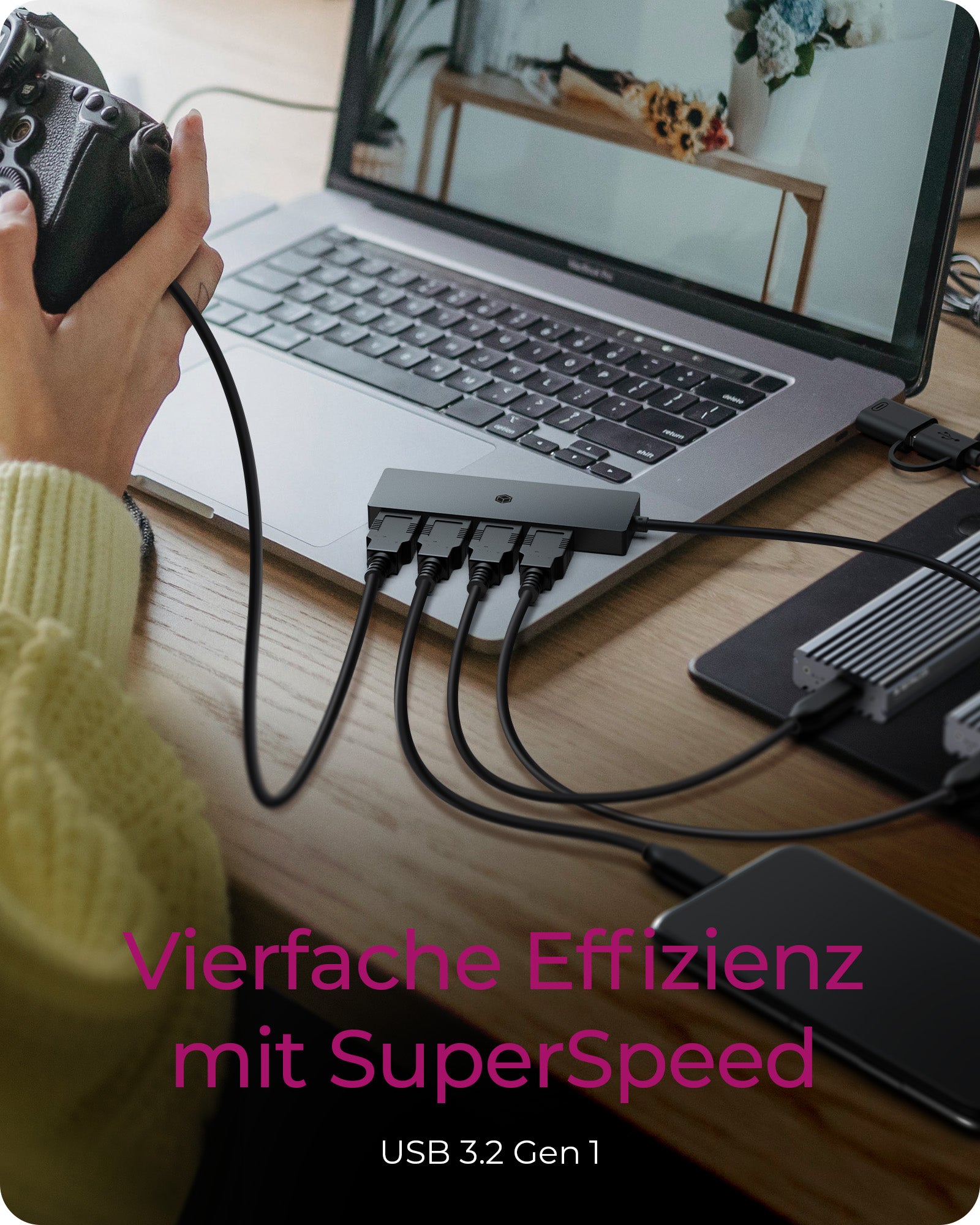 ICY BOX IB-1424-C3 USB-Hub – USB-C, 4× USB-A, für Windows/Mac
