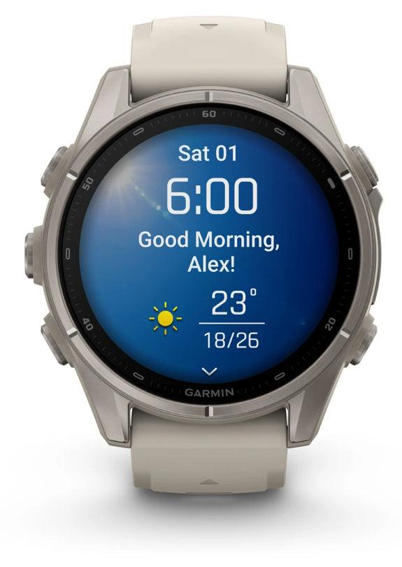 Garmin fēnix 9 43 mm GPS – Titan Grau, Sportarmband, Grau, 100 m, für iPhone
