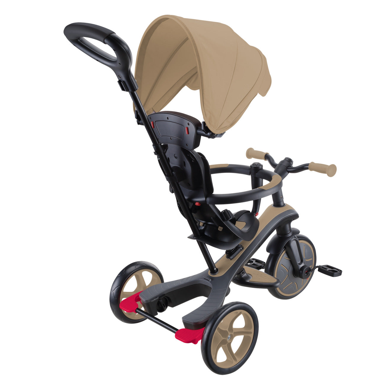 Globber Explorer 4 in 1 Dreirad – Vorderrad Ø 24,9 cm – bis 20 kg – ab 10 M. – Aluminium/Kunststoff – sand