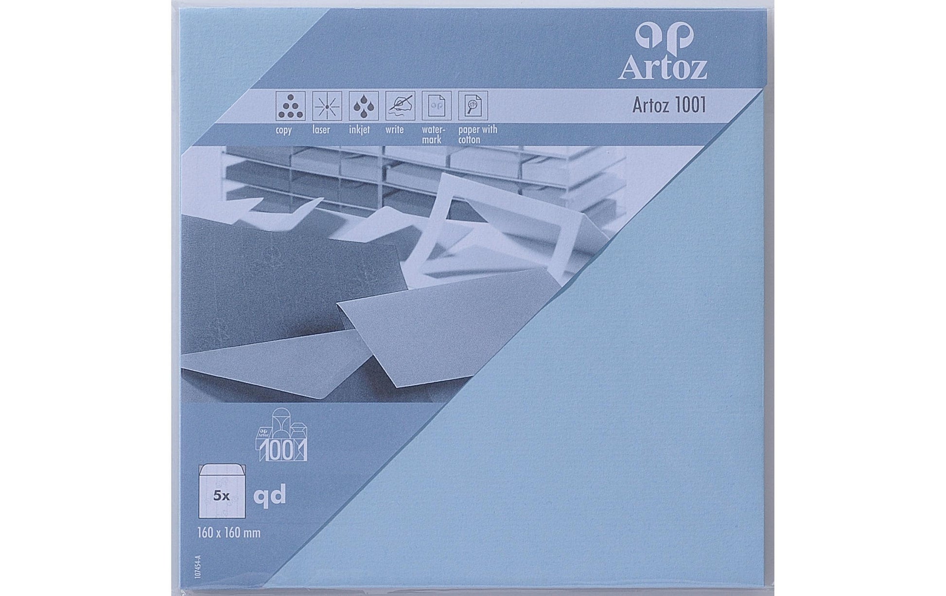 Artoz Couvert 160 × 160 mm, ohne Fenster, hellblau, 100 g/m² – 5 Stk.