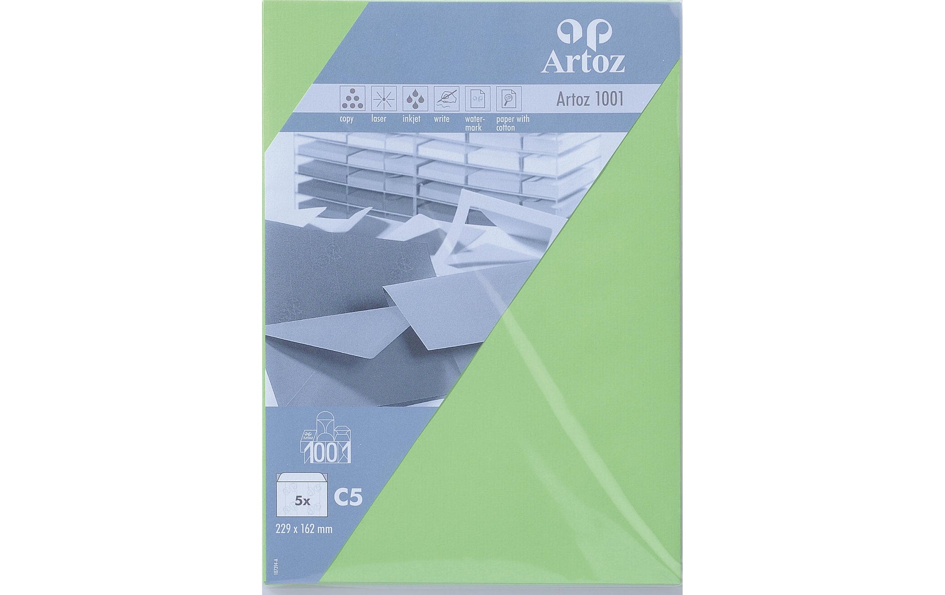 Artoz Couvert C5, ohne Fenster, hellgrün, 100 g/m² – 5 Stk.