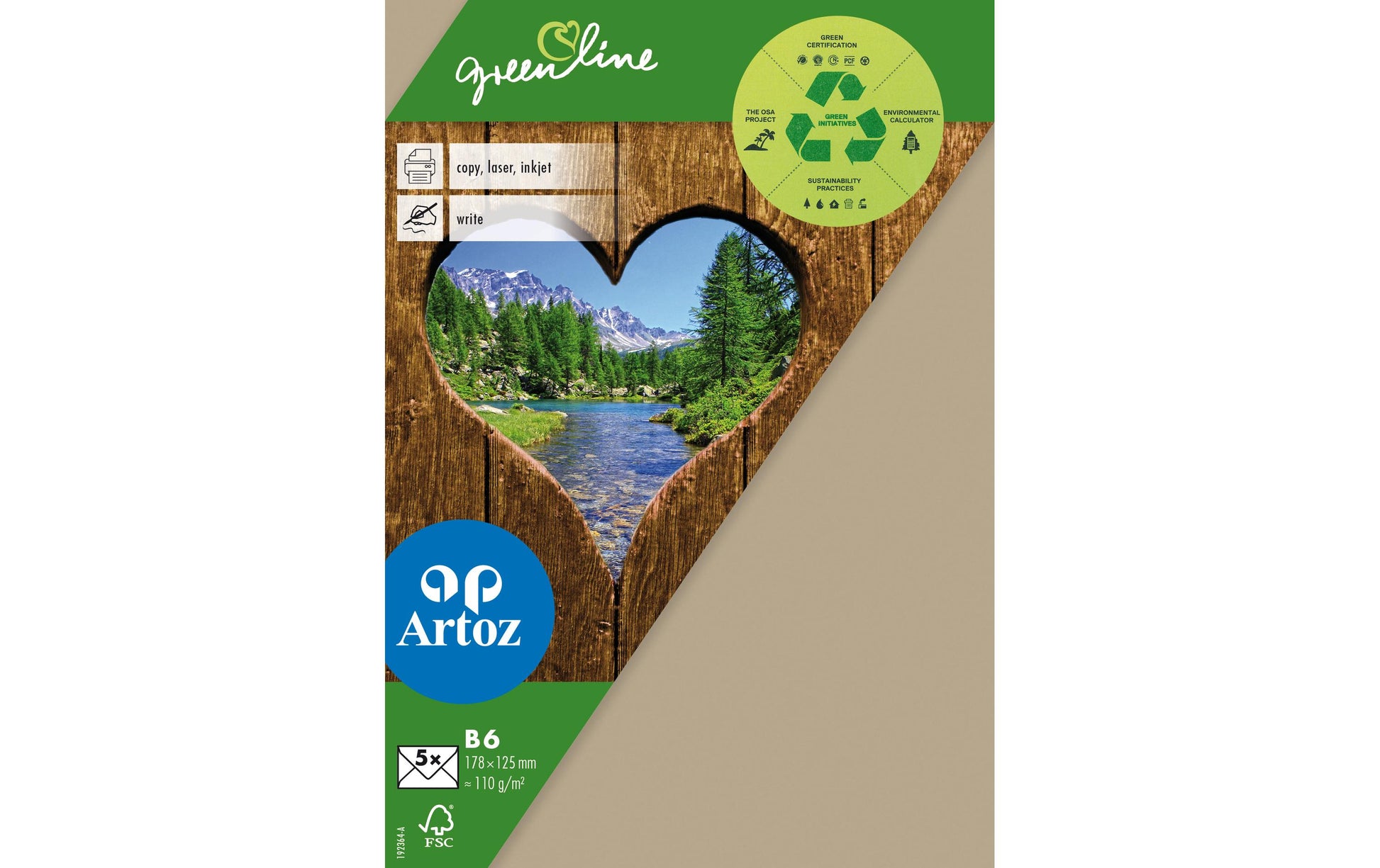 Artoz Couvert B6, ohne Fenster, nassklebend, grau, 120 g/m², Green Line – 5 Stk.