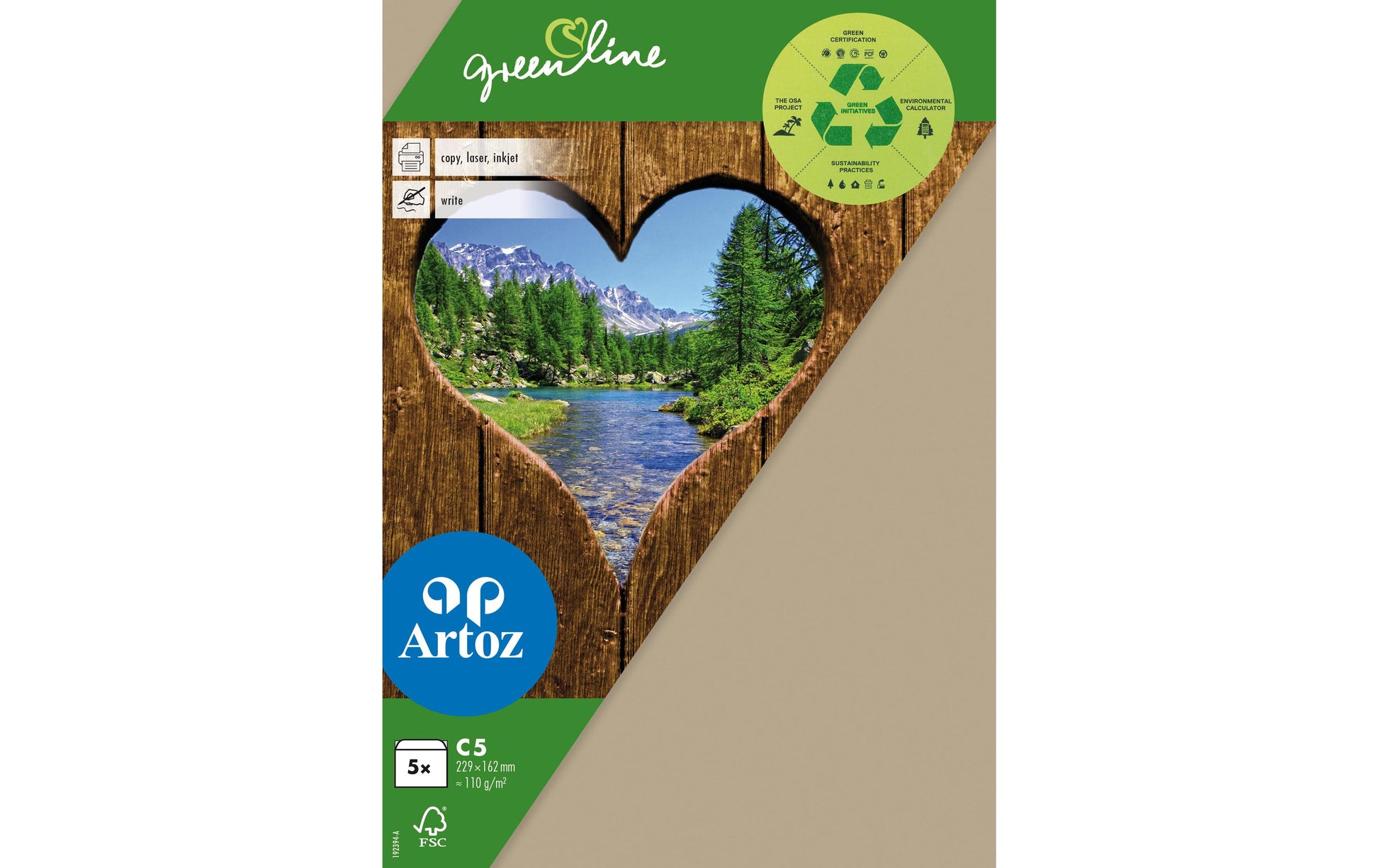 Artoz Couvert C5, ohne Fenster, grau, 120 g/m², Green Line – 5 Stk.