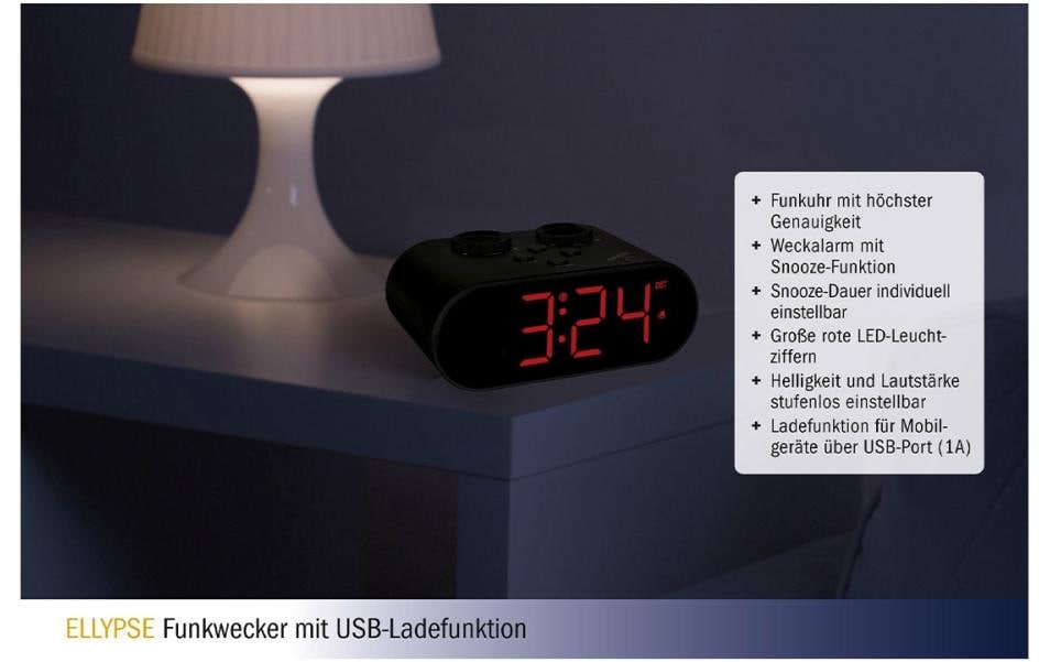 TFA-Dostmann TFA Dostmann ELLYPSE Digitalwecker – Funk, 13,6 × 5,5 × 8,5 cm, schwarz