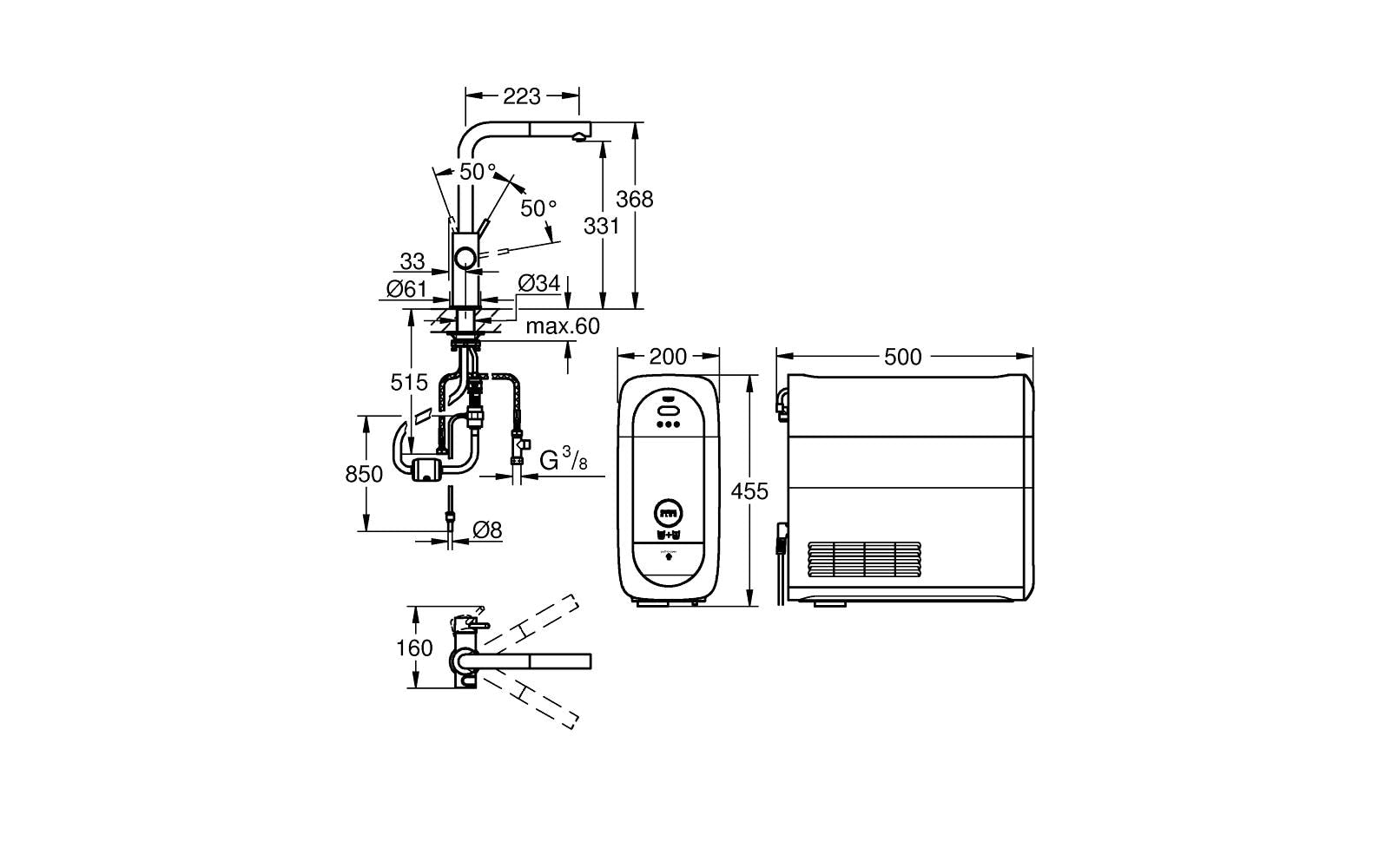 GROHE Einhebelmischer Blue Home L-Auslauf – Messing, 180 W, Silber