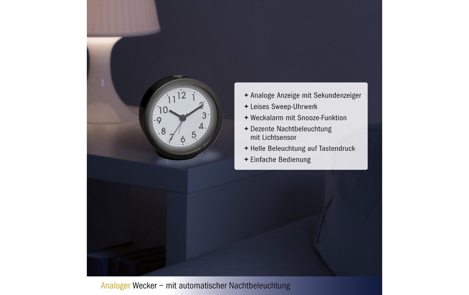 TFA-Dostmann TFA Dostmann Quarz-Wecker – Analog, 10,3 × 9,9 × 3,9 cm, schwarz, Kunststoff