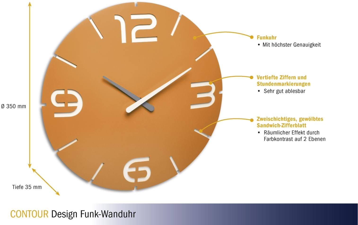 TFA-Dostmann TFA Dostmann Wanduhr – Funk, analog, Ø 35 cm, weiss, Kunststoff