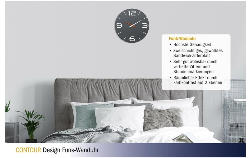 TFA-Dostmann TFA Dostmann CONTOUR Wanduhr – Funk, analog, Ø 35 cm, grau, Kunststoff