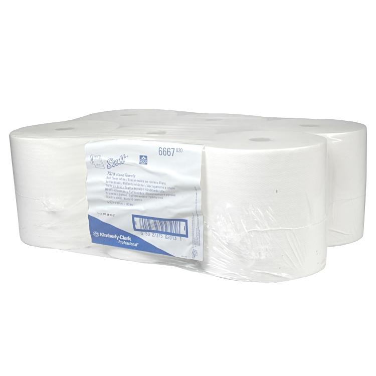 SCOTT Sports Scott – Handtuchrolle – 1-lagig, Weiss, Zellstoff – 200 mm × 304 m – Sack 6 Rollen – EU Ecolabel