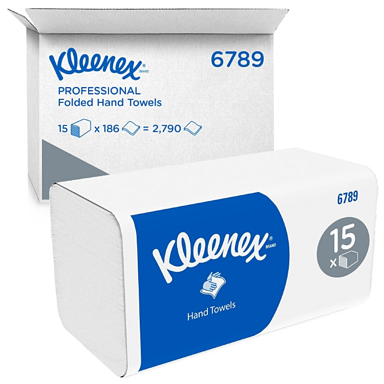Kleenex Falthandtücher Z-Falz – 2-lagig, weiss, Papier – 215 × 210 mm – Karton 15 × 186 Blatt