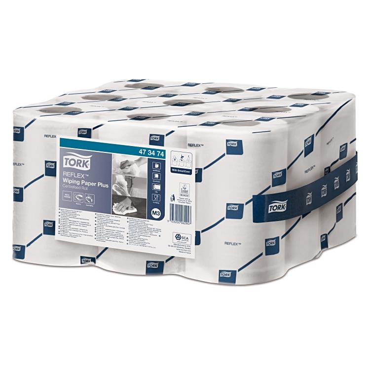 Tork Wischtuchrolle Reflex – 2-lagig – 19,4 × 33,5 cm – 200 Blatt – weiss – 9 Rollen – für M3