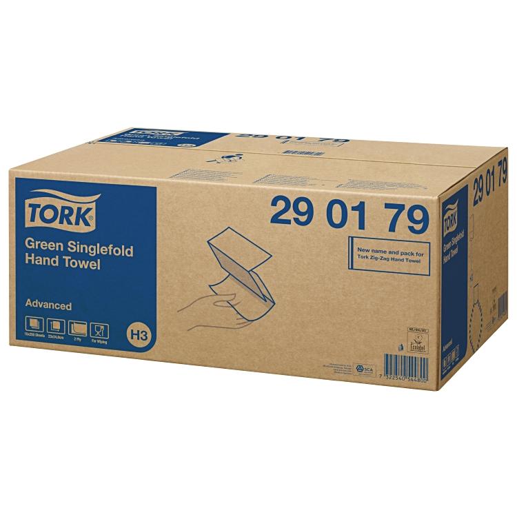 Tork Falthandtücher Z-Falz – 2-lagig, grün – 115 × 248 mm – für H3 – Karton 15 × 250 Blatt – Blauer Engel