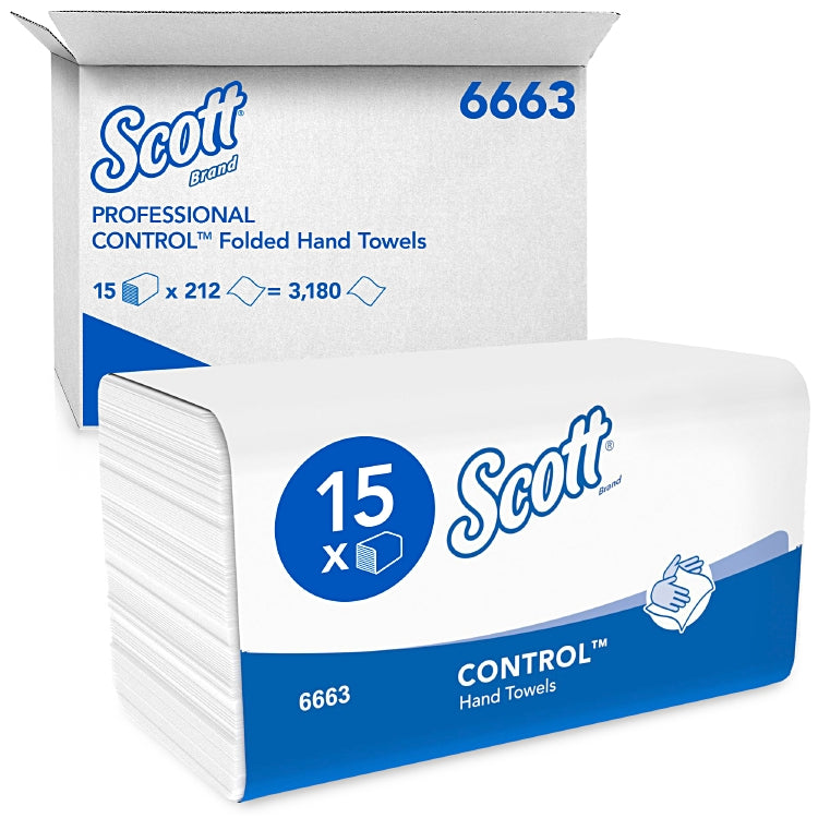 SCOTT Sports Scott – Falthandtücher W-Falz – 1-lagig, hochweiss, Zellstoff – 215 × 315 mm – Karton 15 × 212 Blatt