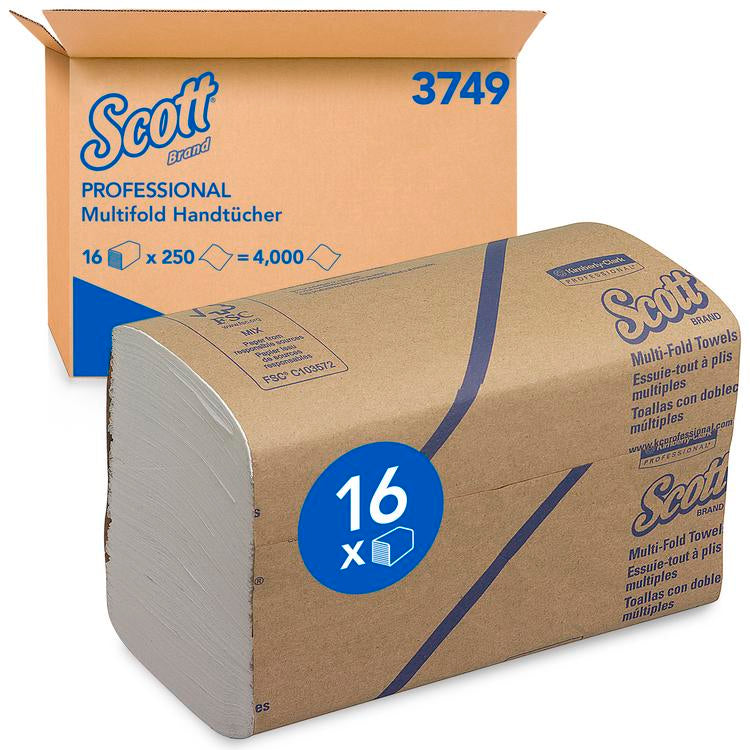 SCOTT Falthandtücher W-Falz – 1-lagig, weiss – 203,2 × 238,7 mm – Karton 16 × 250 Blatt – FSC, UL ECOLOGO