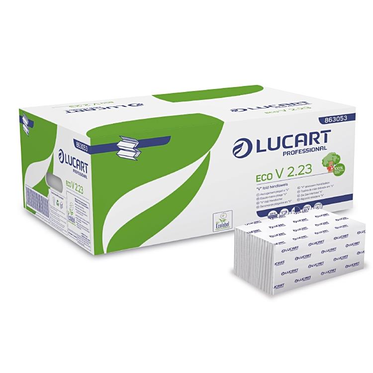Lucart professional Falthandtücher V-Falz – 2-lagig, weiss – 230 × 210 mm – Karton 20 × 190 Blatt
