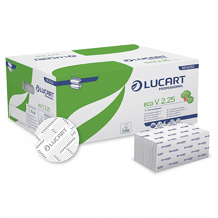 Lucart professional Falthandtücher V-Falz – 2-lagig, weiss – 253 × 210 mm – Karton 20 × 190 Blatt