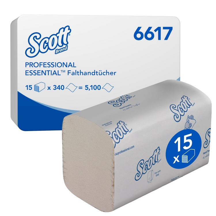 SCOTT Sports Scott – Falthandtücher W-Falz – 1-lagig, weiss, Zellstoff – 200 × 210 mm – Karton 15 × 340 Blatt