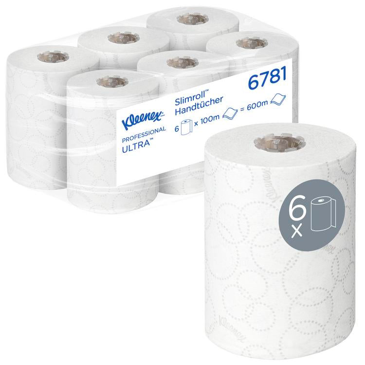 Kleenex Handtuchrolle – 2-lagig, Weiss – 198 mm × 100 m – für Kleenex Slimroll Spender – Beutel 6 Rollen