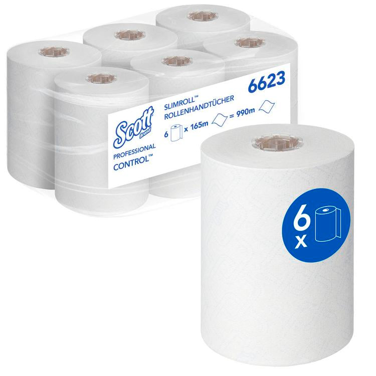 SCOTT Sports Scott – Handtuchrolle – 1-lagig, Weiss – 198 mm × 165 m – für AQUARIUS Slimroll – Sack 6 Rollen