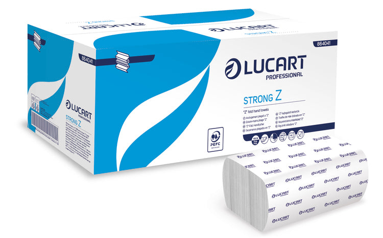Lucart professional Falthandtücher Z-Falz – 2-lagig, weiss, Zellstoff – Karton 15 × 200 Blatt – PEFC