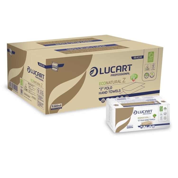 Lucart professional Falthandtücher Z-Falz – 2-lagig, natur, Recyclingpapier – 215 × 235 mm