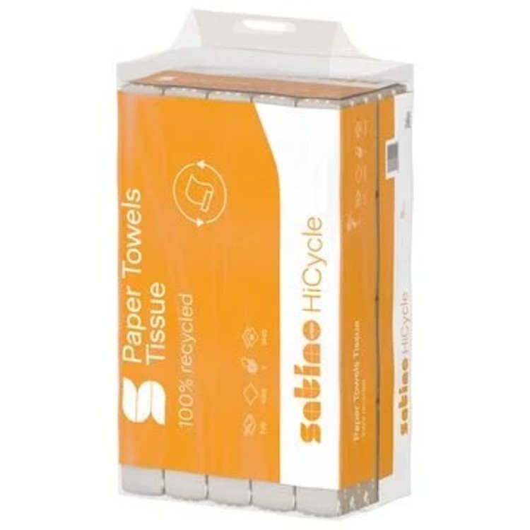 Satino Falthandtücher V-Falz – 2-lagig, weiss, Recycling-Fasermischung – 240 × 230 mm – Sack 20 × 200 Blatt