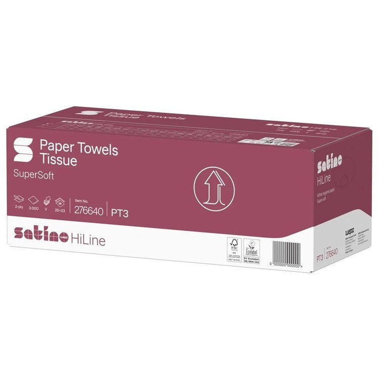 Satino Falthandtücher V-Falz – hochweiss – Karton 20 × 150 Blatt – FSC, EU Ecolabel