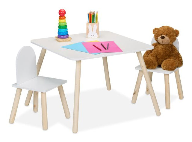 Relaxdays 3-teiliges Bistro-Set mit 2 Stühlen – MDF, Holz – Tisch 60 × 60 × 45 cm – für den Innenbereich