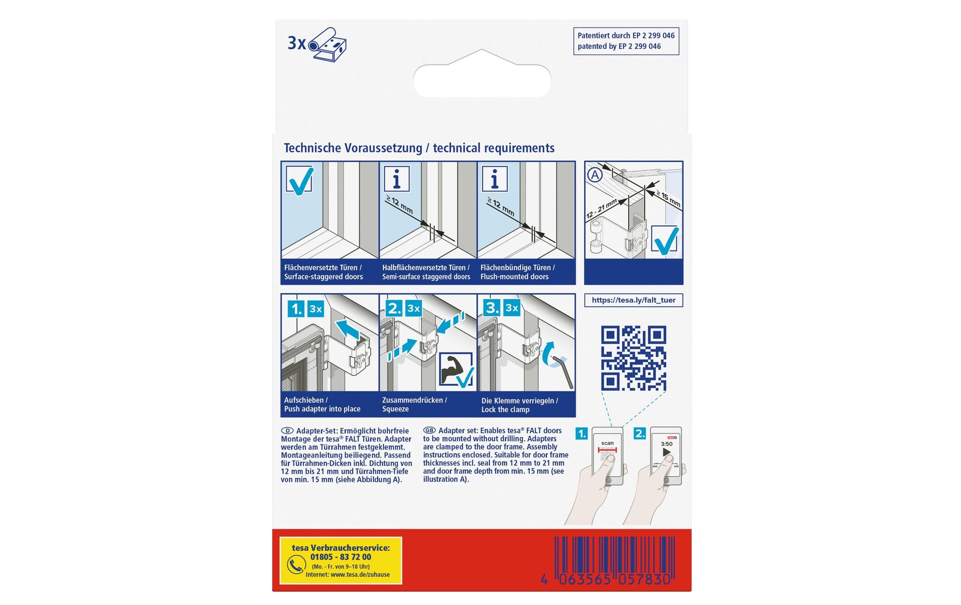 tesa Klemmadapter-Set – für Fliegengitter, faltbar, Türen – 3er-Set – Anthrazit