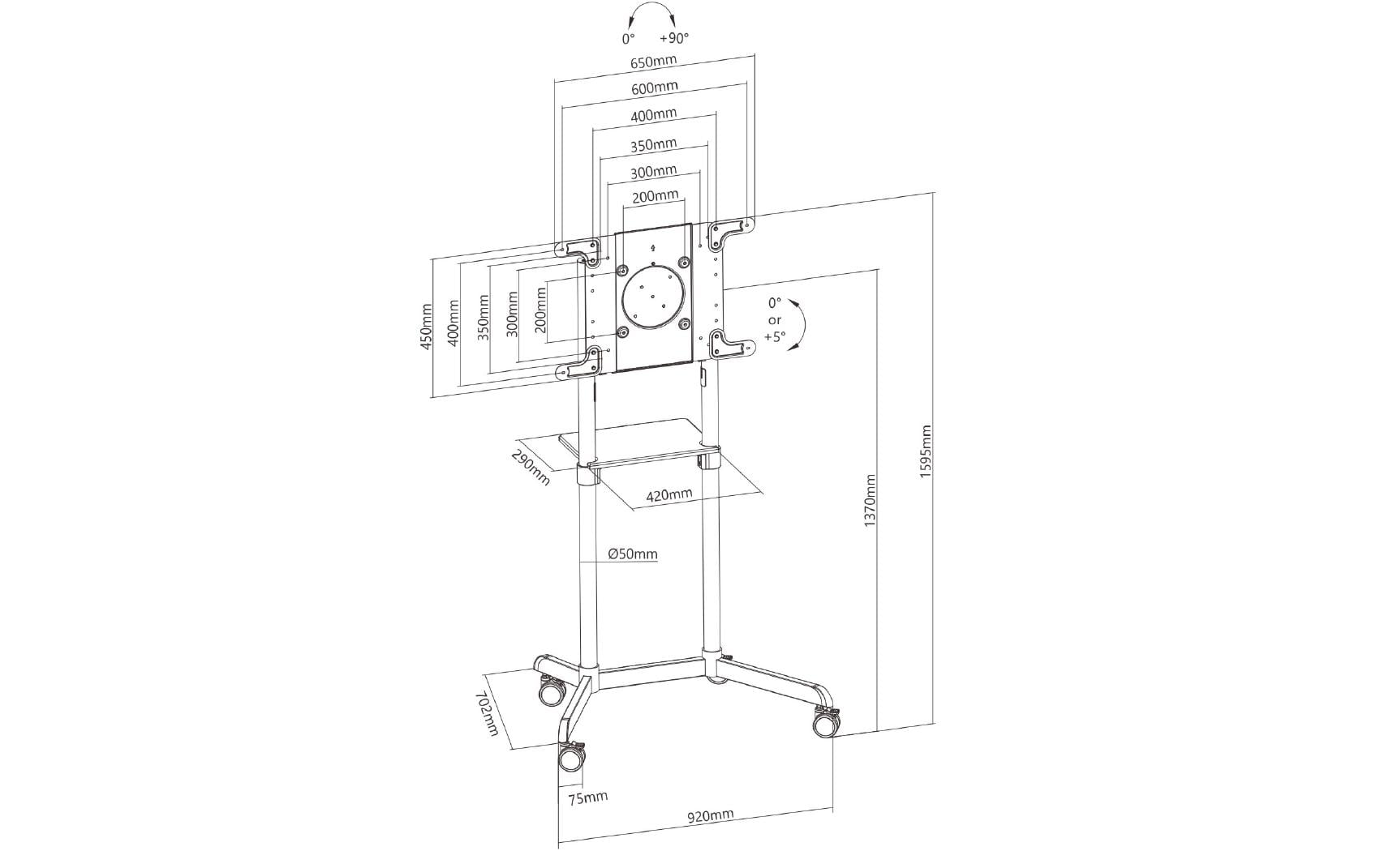 Audioraq Flip 1398 – Neigbarer Displayständer für 55", VESA 600×300, bis 70 kg, weiss
