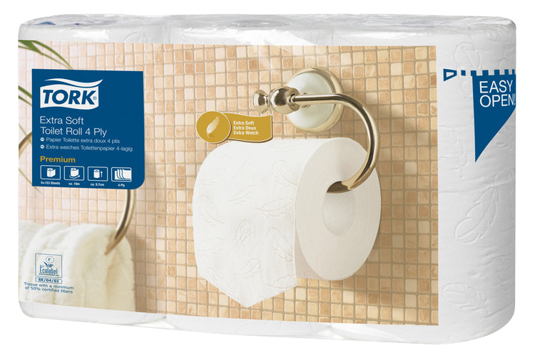 Tork Toilettenpapier Kleinrolle – 4-lagig, Blattgrösse 97 × 125 mm, 153 Blatt/Rolle – für Tork T4 – 42 Rollen