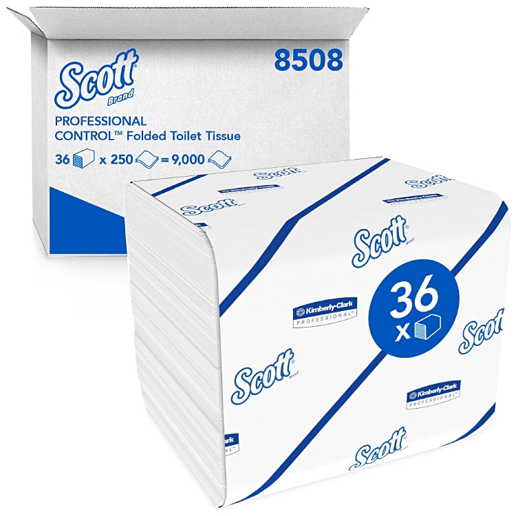 SCOTT Sports Scott Toilettenpapier – 2-lagig, Blattgrösse 95 × 110 mm, 250 Blatt – 36 Pack