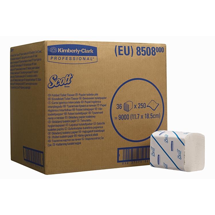 SCOTT Sports Scott Toilettenpapier – 2-lagig, Blattgrösse 95 × 110 mm, 250 Blatt – 36 Pack