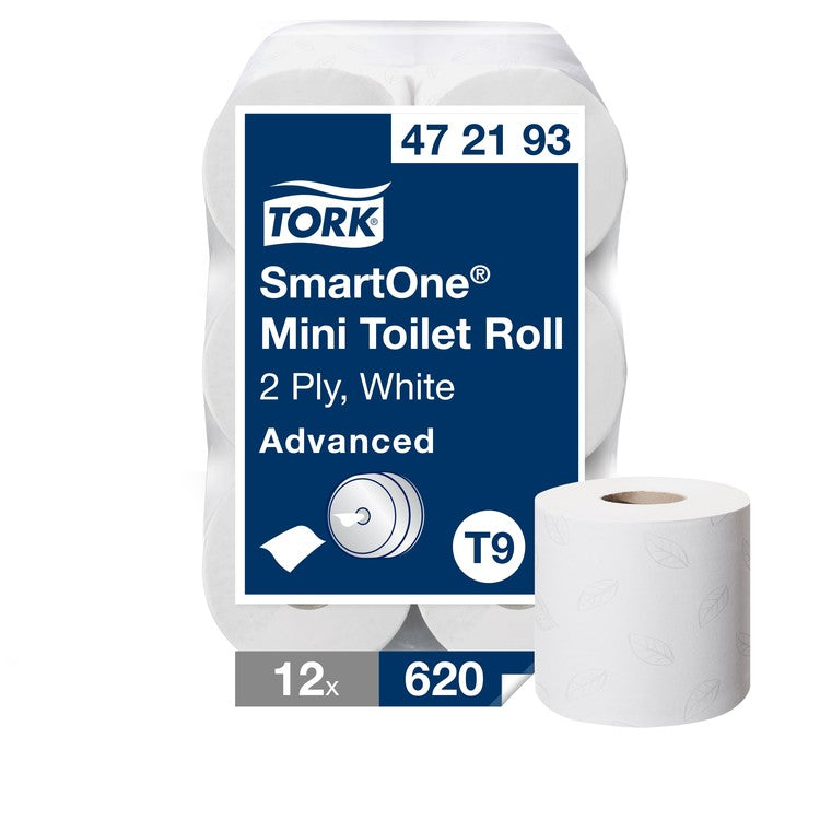 Tork Toilettenpapier SmartOne Mini – 2-lagig, Rollenlänge 111,6 m, 620 Blatt/Rolle – für Tork T9 SmartOne Mini