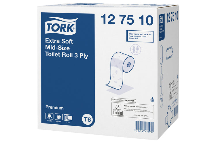 Tork Toilettenpapier Midirolle – 3-lagig, Rollendurchmesser 132 mm – für Tork T6 – 27 Rollen