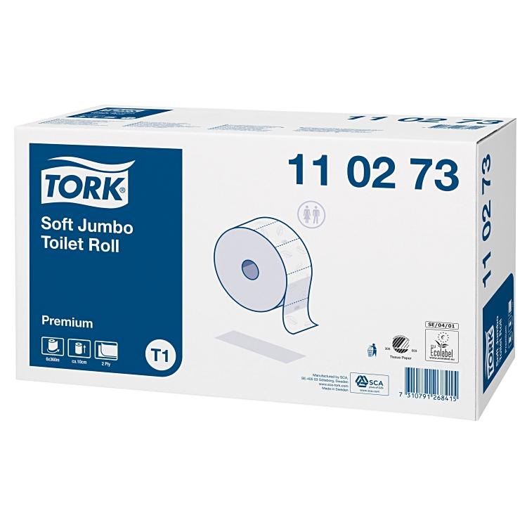 Tork Toilettenpapier Jumbo – 2-lagig, Blattgrösse 97 × 200 mm, 1800 Blatt/Rolle – für Tork T1 – 6 Rollen