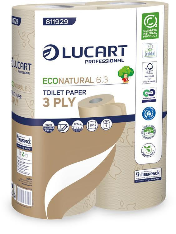 Lucart professional Motiv-Toilettenpapier – 3-lagig, Blattgrösse 96 × 110 mm, 250 Blatt/Rolle – 30 Rollen