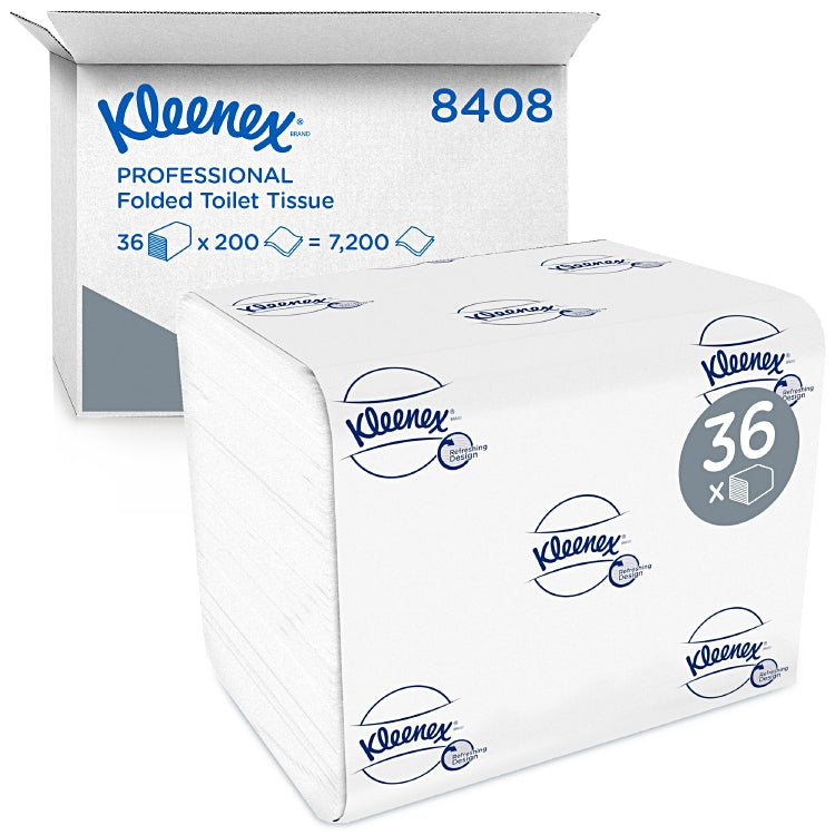 Kleenex Toilettenpapier – 2-lagig, Blattgrösse 125 × 186 mm, 200 Blatt/Rolle – 36 Rollen
