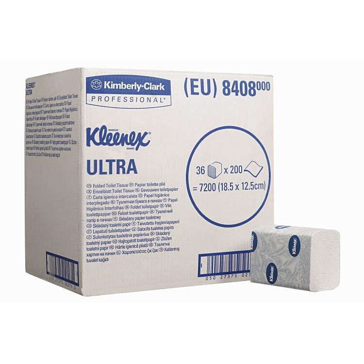 Kleenex Toilettenpapier – 2-lagig, Blattgrösse 125 × 186 mm, 200 Blatt/Rolle – 36 Rollen