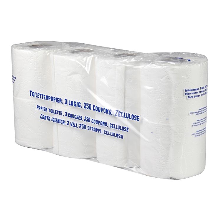 Toilettenpapier Neutral – 3-lagig, Zellstoff, 250 Blatt/Rolle – 56 Rollen