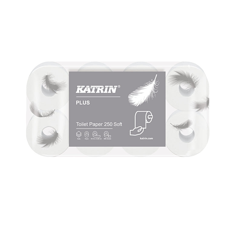 Katrin Plus Toilettenpapier – 3-lagig, Blattgrösse 94,5 × 110 mm, 250 Blatt/Rolle – 72 Rollen