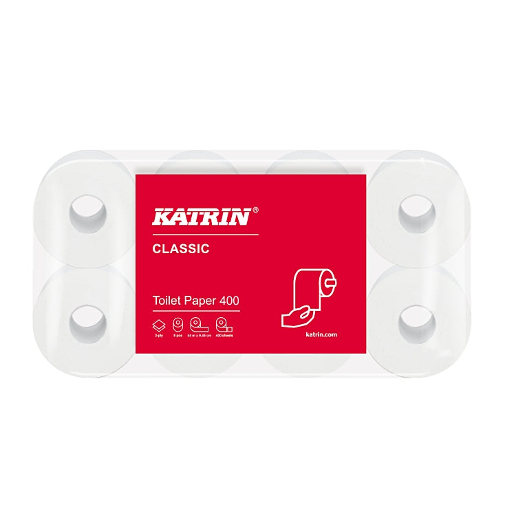 Katrin Klassisches Toilettenpapier – 2-lagig, Zellstoff, Blattgrösse 95 × 110 mm, 400 Blatt/Rolle – 48 Rollen