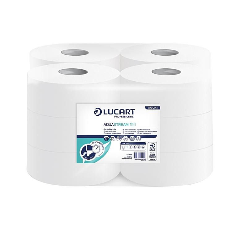 Lucart professional Toilettenpapier Mini Jumbo – 2-lagig, Rollenlänge 150 m, 600 Blatt/Rolle – 12 Rollen