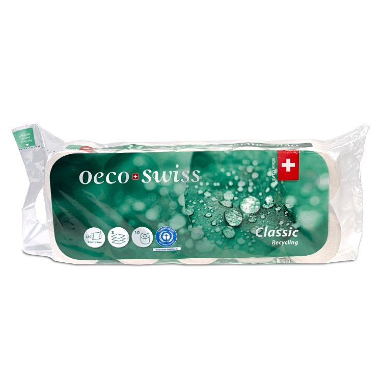 Eco-Swiss Toilettenpapier – 3-lagig, Recycling, 250 Blatt/Rolle – 60 Rollen