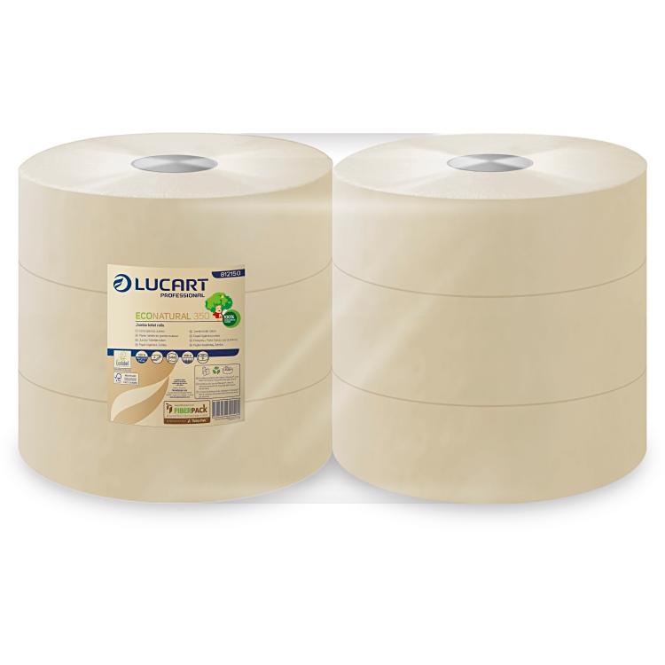 Lucart professional Econatural Jumbo Toilettenpapier – 2-lagig, Rollenlänge 350 m, 1458 Blatt/Rolle – 6 Rollen